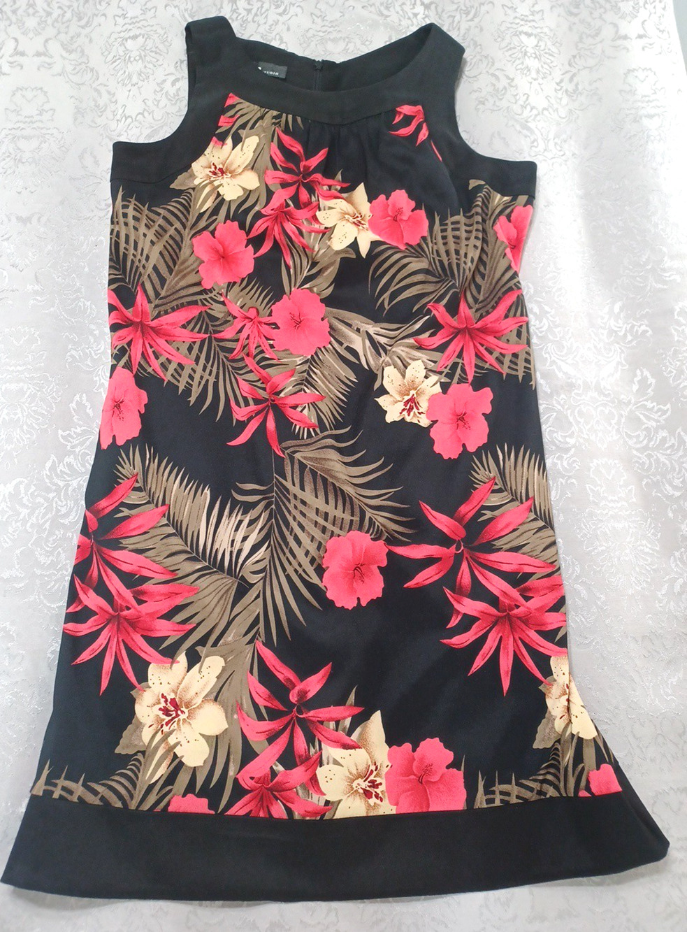 AB Studio Womens Floral Black Sleeveless Stretch Dress Sz 14 Knee Length